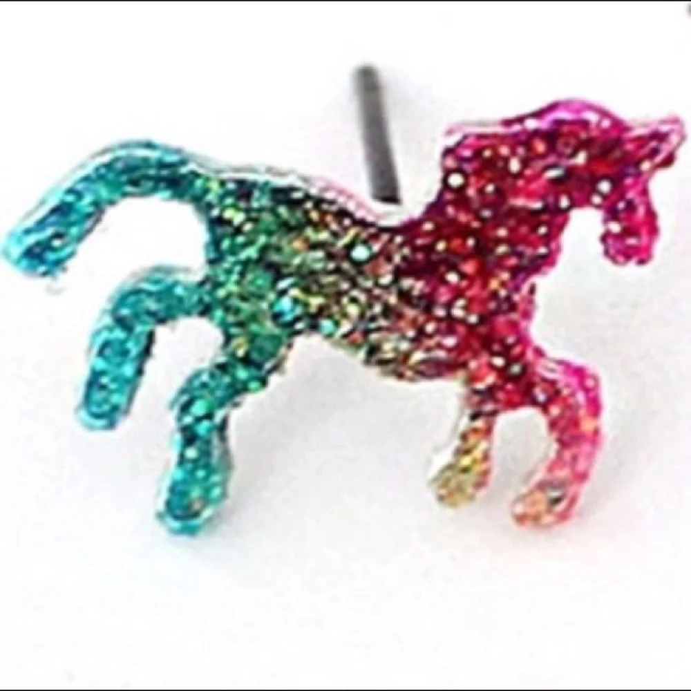 Unicorn Ombré Glitter Festival Sparkle Pierced Stud Earrings NIBag